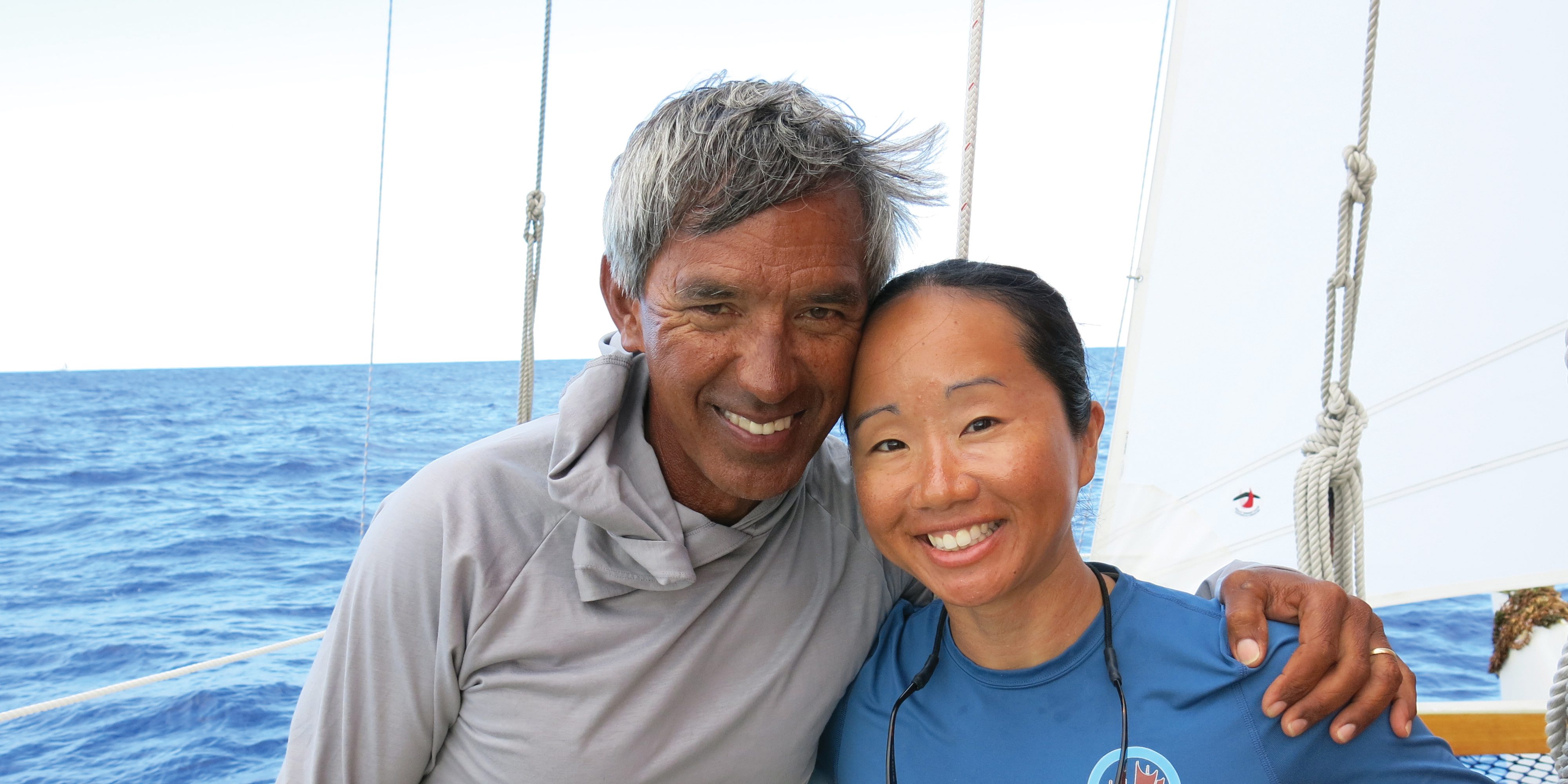 Polynesian Voyaging Society master navigator Nainoa Thompson and apprentice navigator and education specialist Linda Furuto