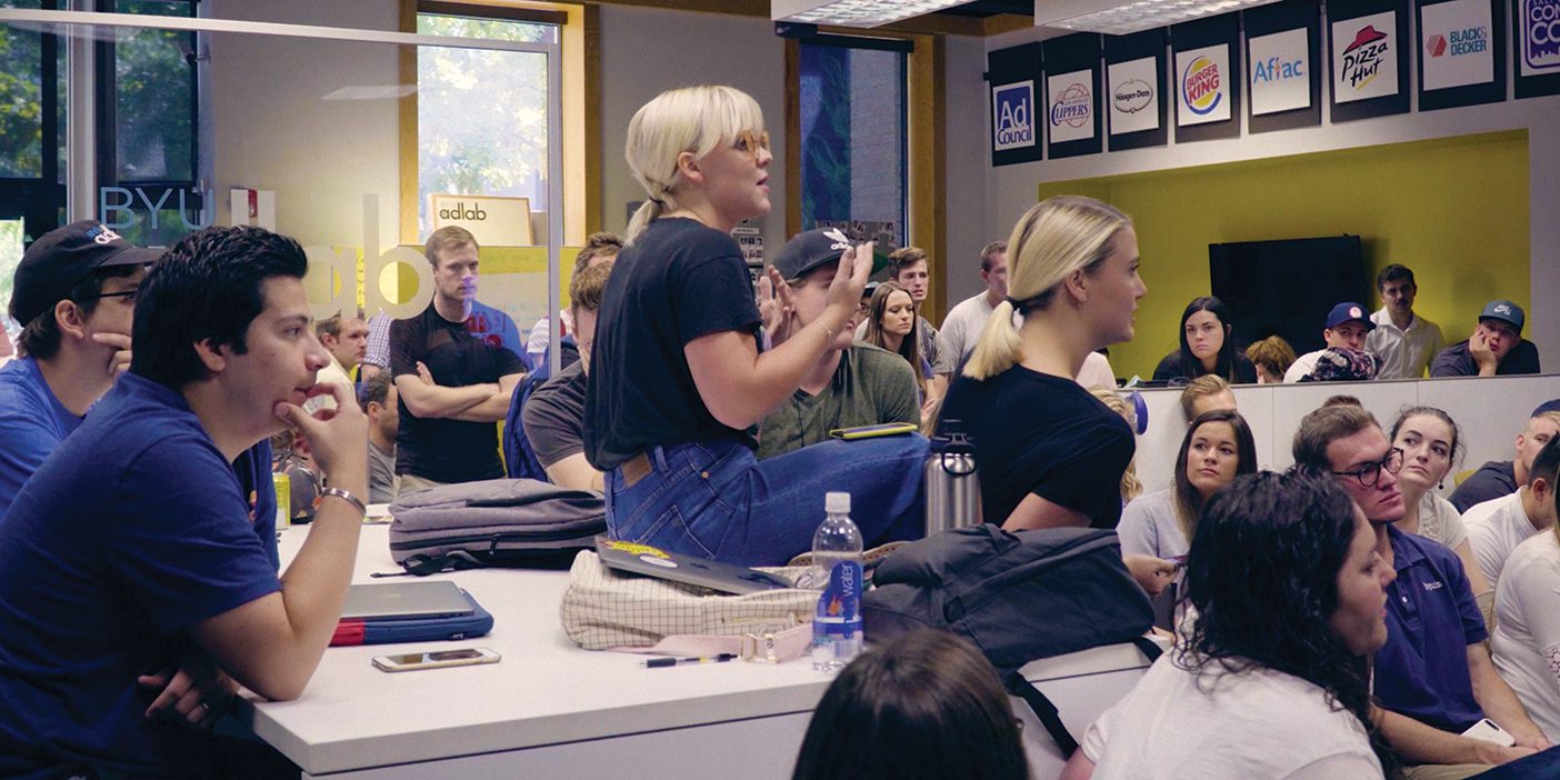 Students gather for a meeting in the BYU AdLab