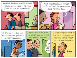 (Section 3 of 4) A comic continues with the two men walking by an open office showing a confused man inside. One of the men says,