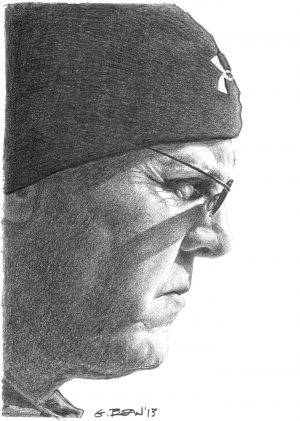Greg Bean draws a self-portrait with graphite on paper.