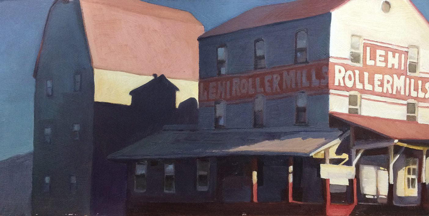 A painting of the Lehi Roller Mills factory.