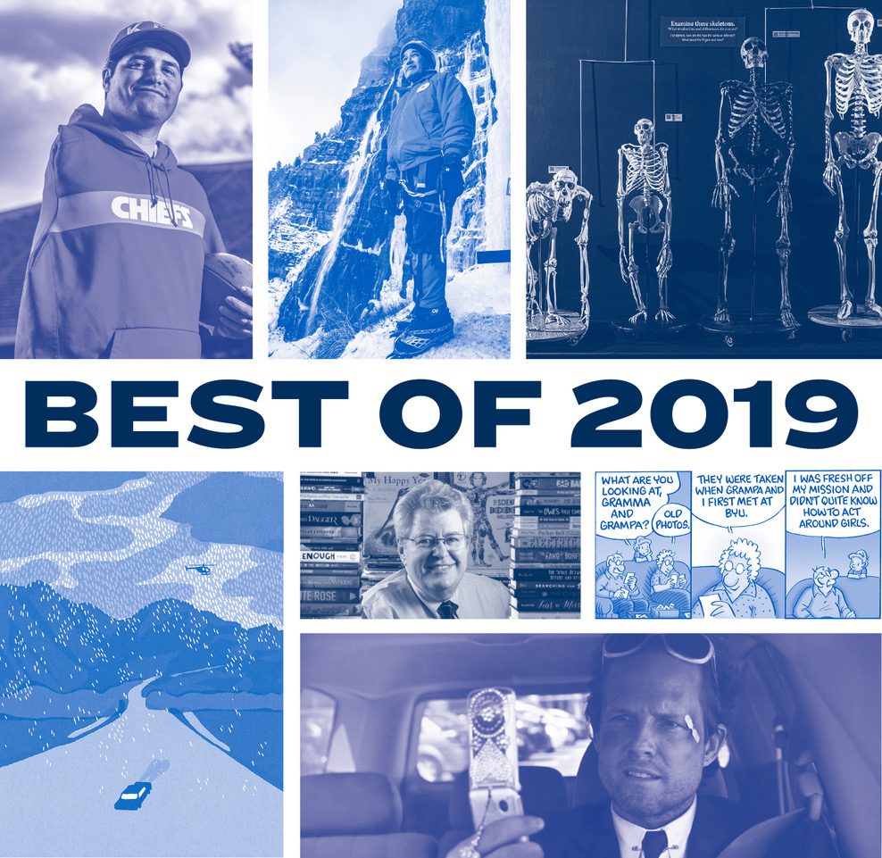 A mosaic of images from BYU Magazine articles from the "Best of 2019"