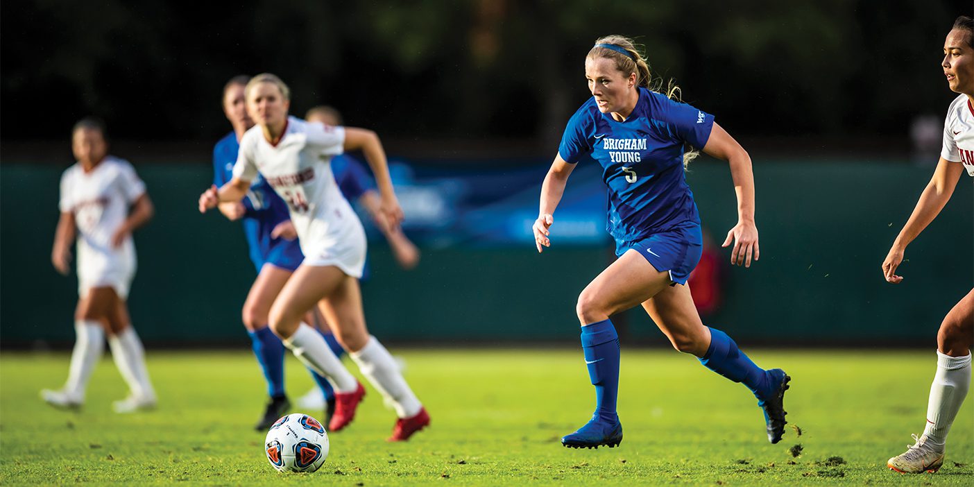 BYU forward Elise Flake dribbles the ball.