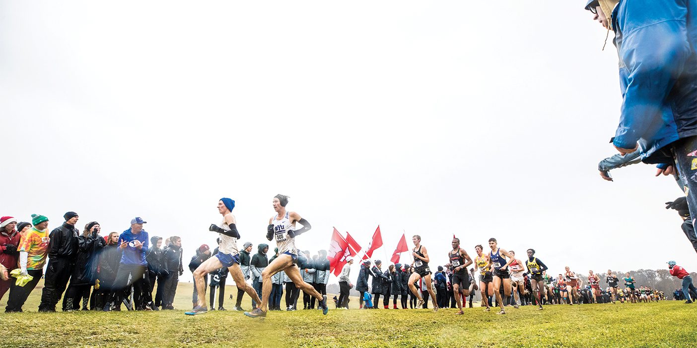 BYU runners Daniel Carney and Jacob Heslington running in the 2019 cross country national championships.