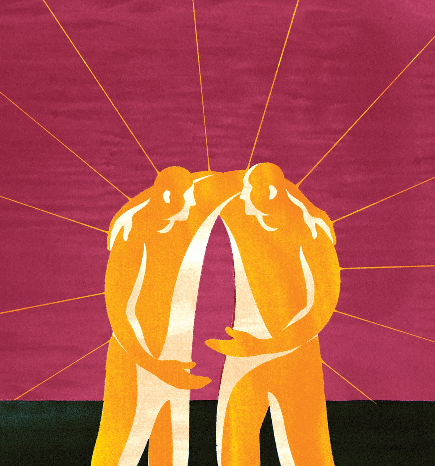 An illustration of two men embracing.