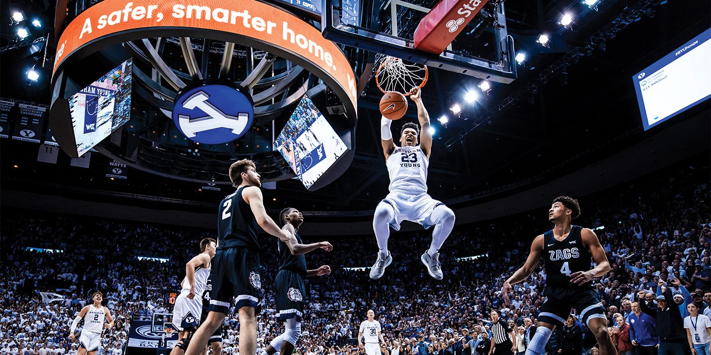 The final dunk on senior night is by center Yoeli Childs on Feb. 22, 2020.