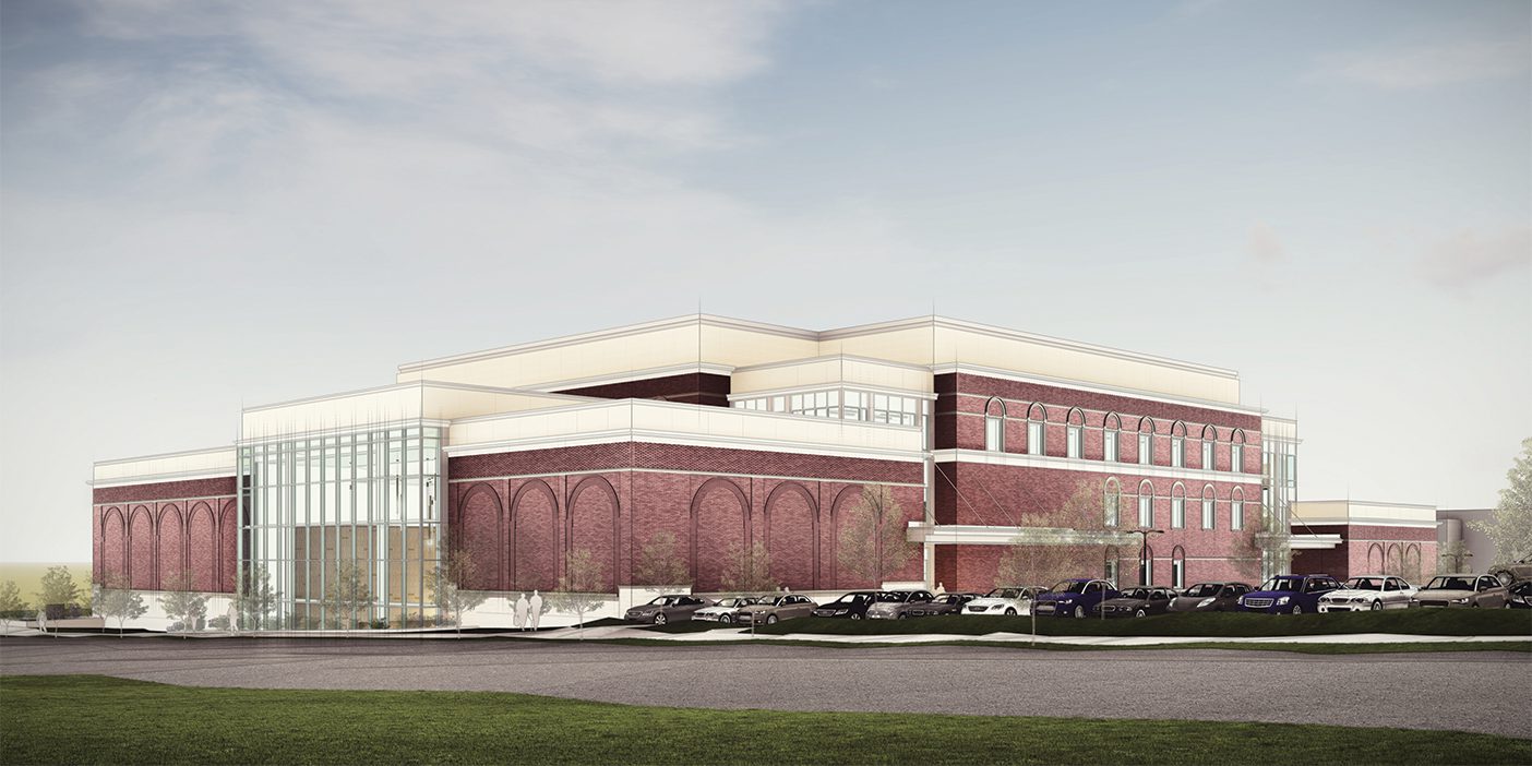 An illustration of what the new music building will look like from the northeast outer corner.