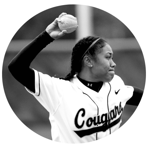 A black and white image of softball player Angeline L. Quiocho.
