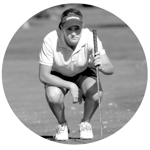 A black and white image of golfer Carrie Roberts.