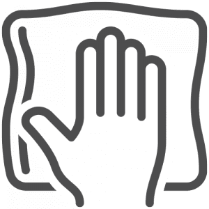 An outline illustration of a hand with a washcloth.