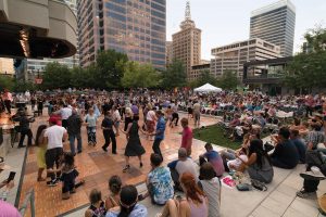 People dance at a big-band event at Salt Lake City's Gallivan Center.