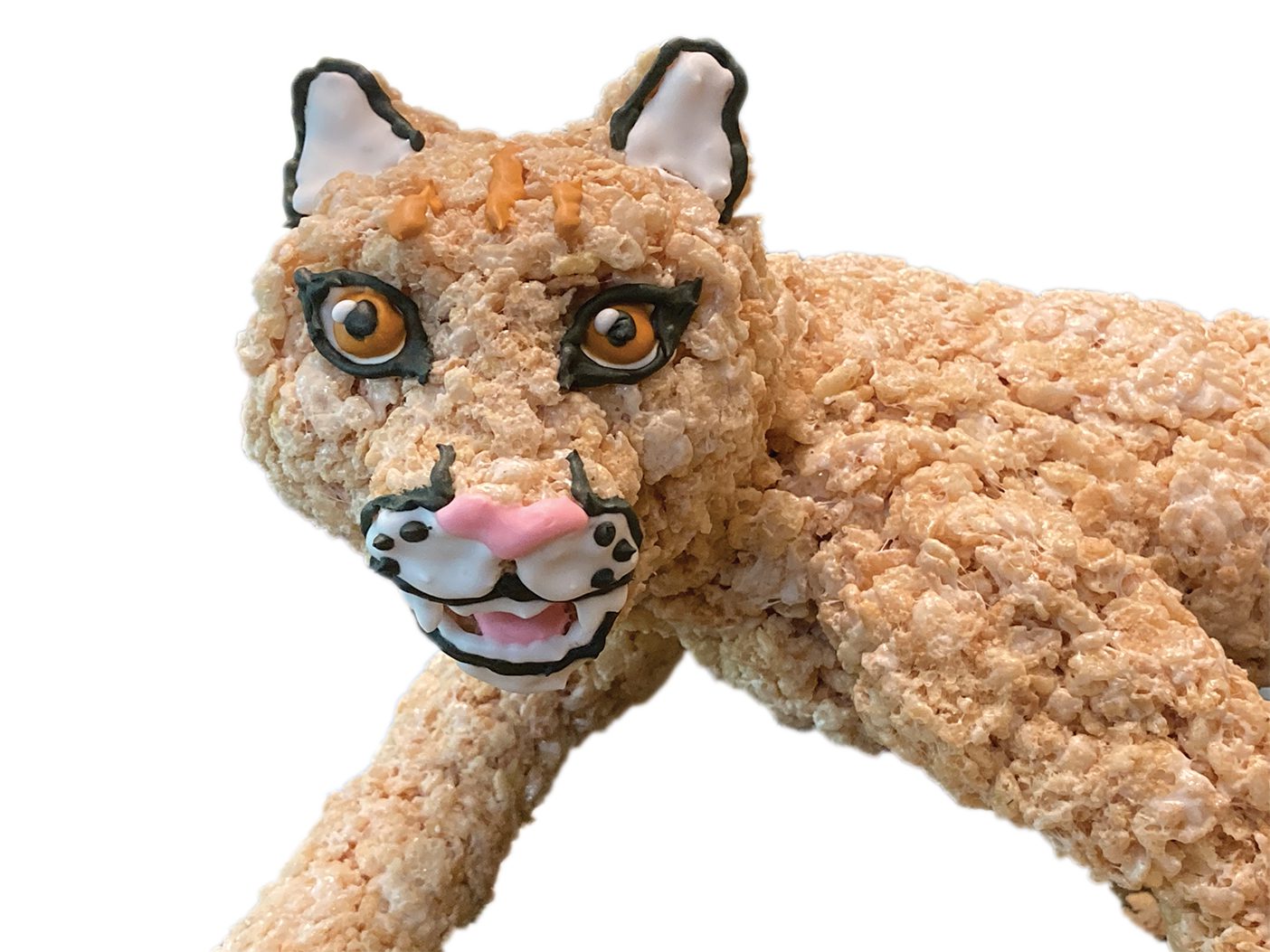 A cougar that has been made from rice crispy treats.