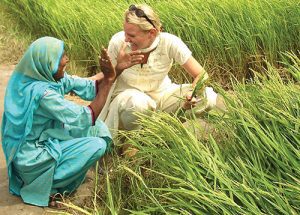 Tiffany Ivins Spence visits with a Pakistani woman.