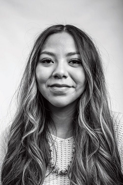A black and white portrait of a Latina BYU student.
