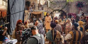 A photo of the set of The Chosen tv series, filmed at the Jerusalem set in Goshen, Utah.