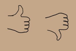 Illustration of thumbs-up, thumbs-down.