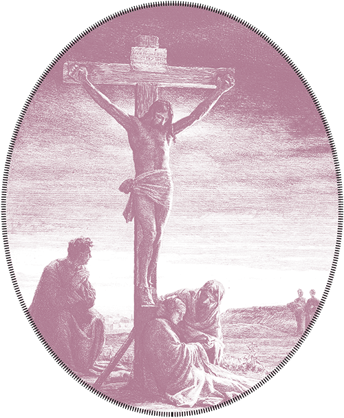 A wood etching by Carl Bloch shows Christ on the cross.