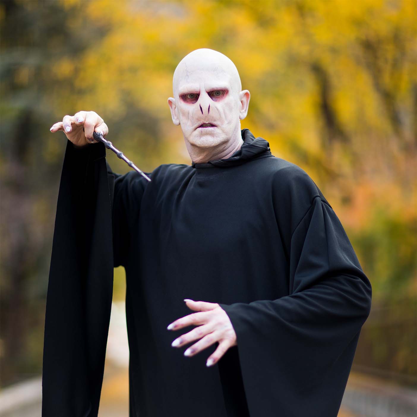 Tom Holmoe dressed up as Voldemort for Halloween.