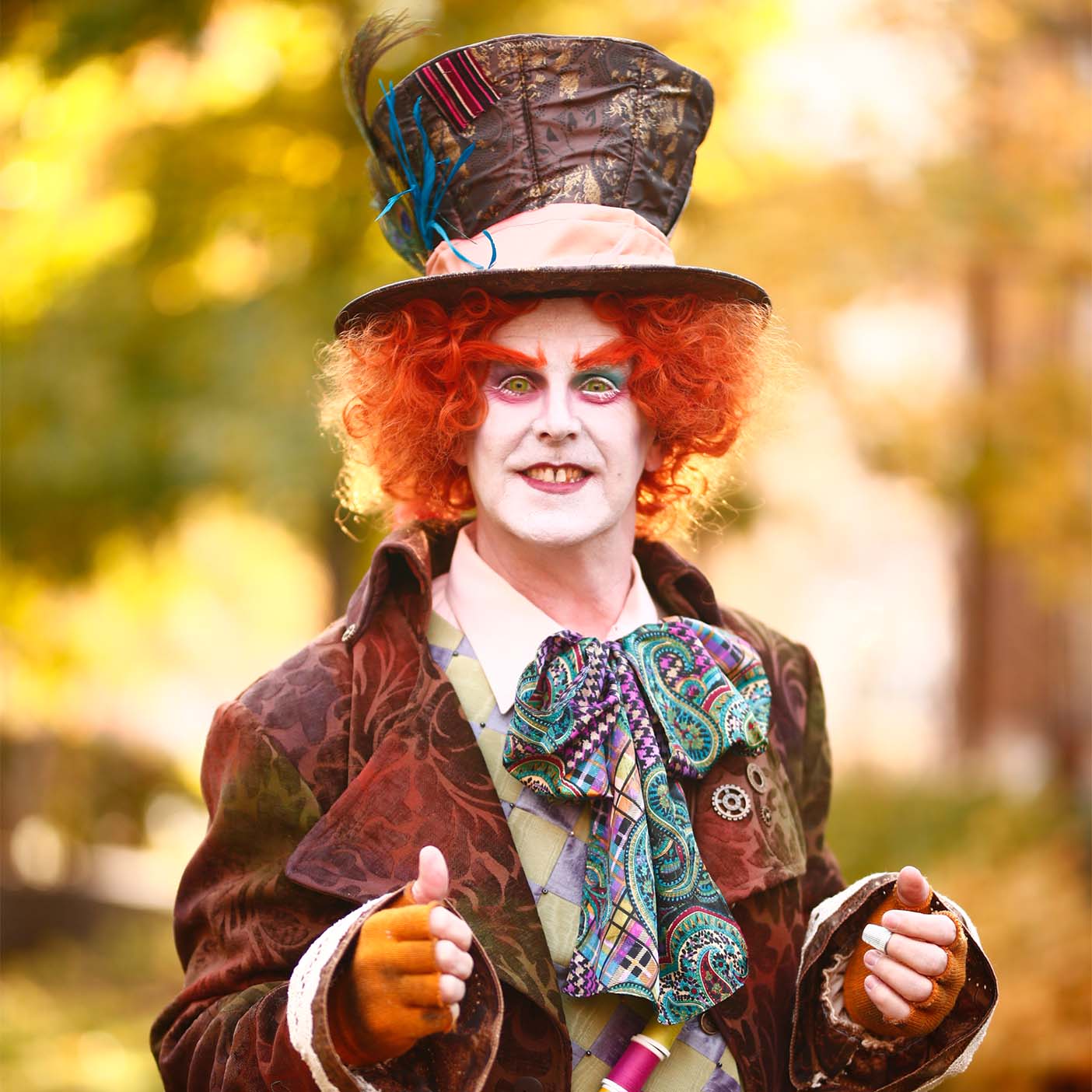 Tom Holmoe dressed up as the Mad Hatter for Halloween.