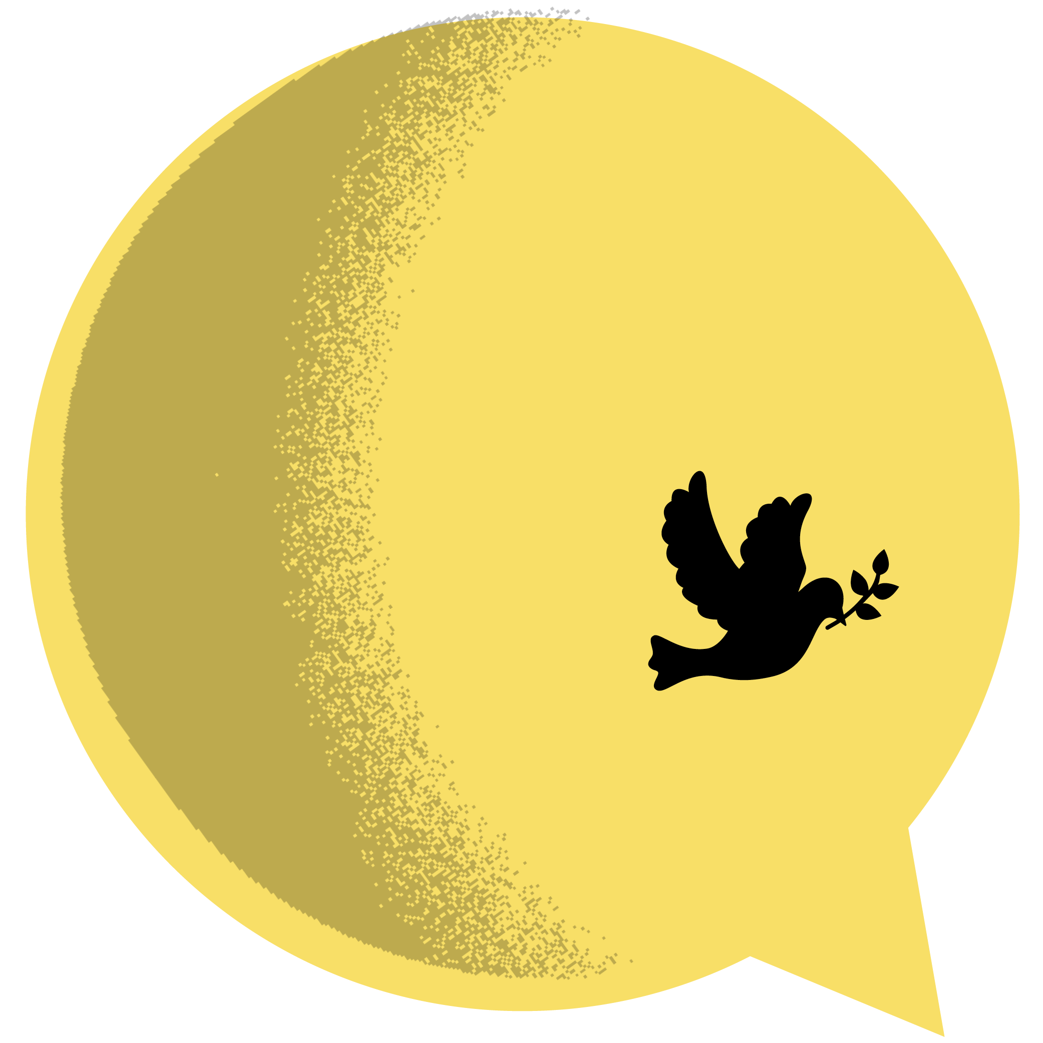 A bird flying over a yellow circle.