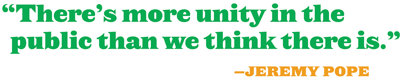 Pull quote by Jeremy Pope. The text reads: "There's more unity in the public than we think there is."