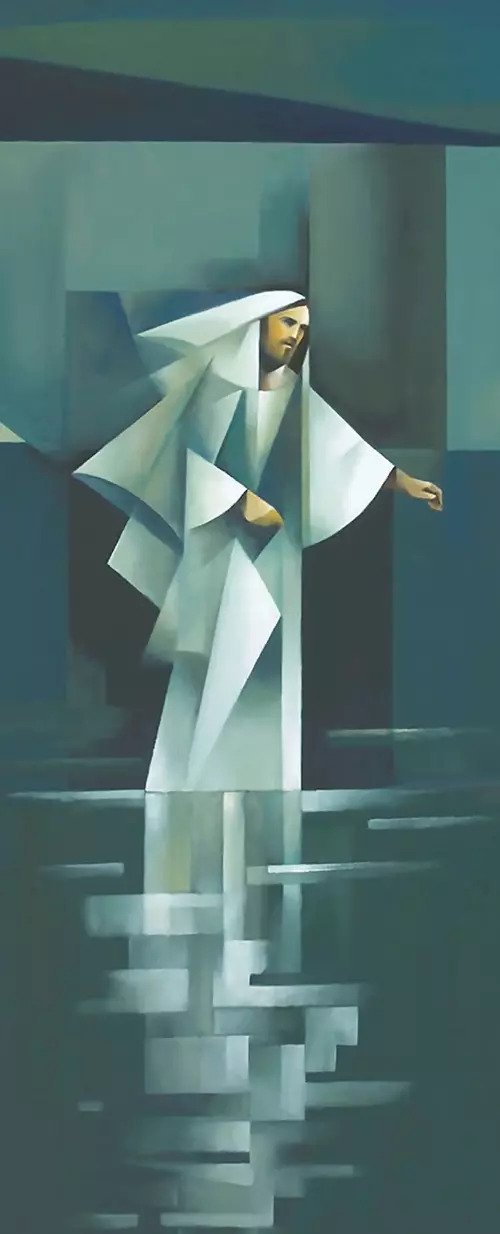 A painting of Jesus Christ walking on water