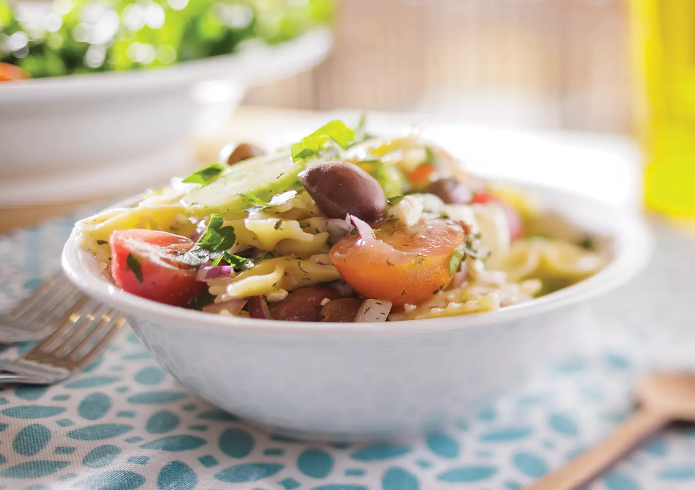 Greek pasta salad by House of Nash Eats in a bowl