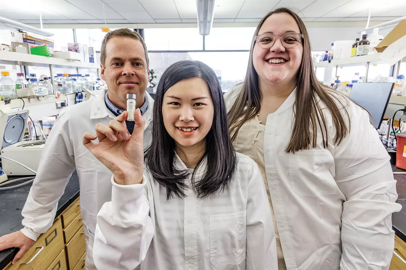 BYU researchers Josh Andersen, Tsz-Yin Chan, and Chrissy Egbert created a new cancer drug that targets tumors and is ready for clinical trials.