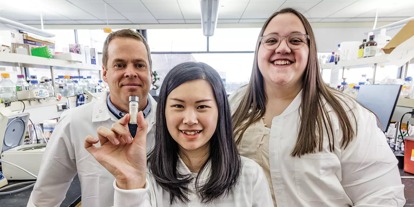 BYU researchers Josh Andersen, Tsz-Yin Chan, and Chrissy Egbert created a new cancer drug that targets tumors and is ready for clinical trials.