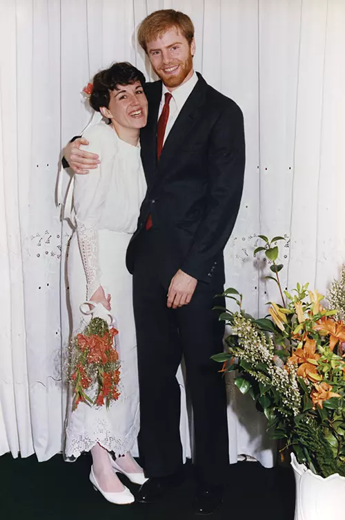 Andy Bay and his wife Ana on their wedding day.