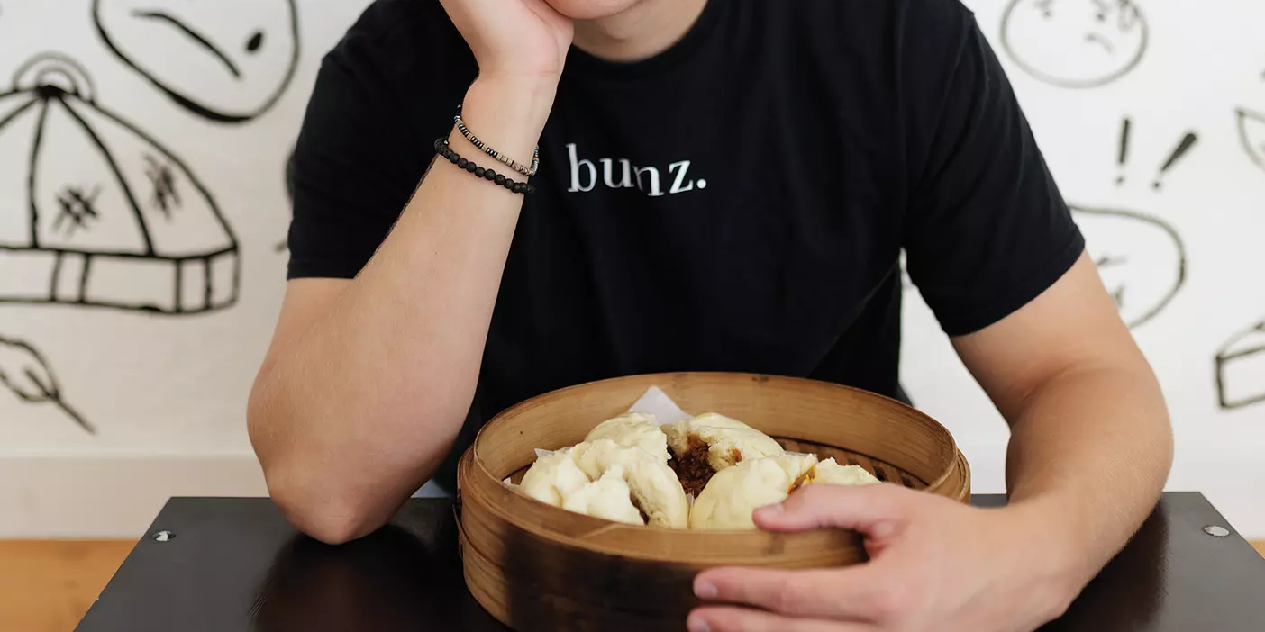 A basket of steamed buns from Bun Boiz.