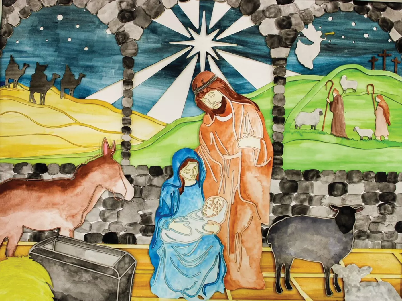 A mosaic nativity scene