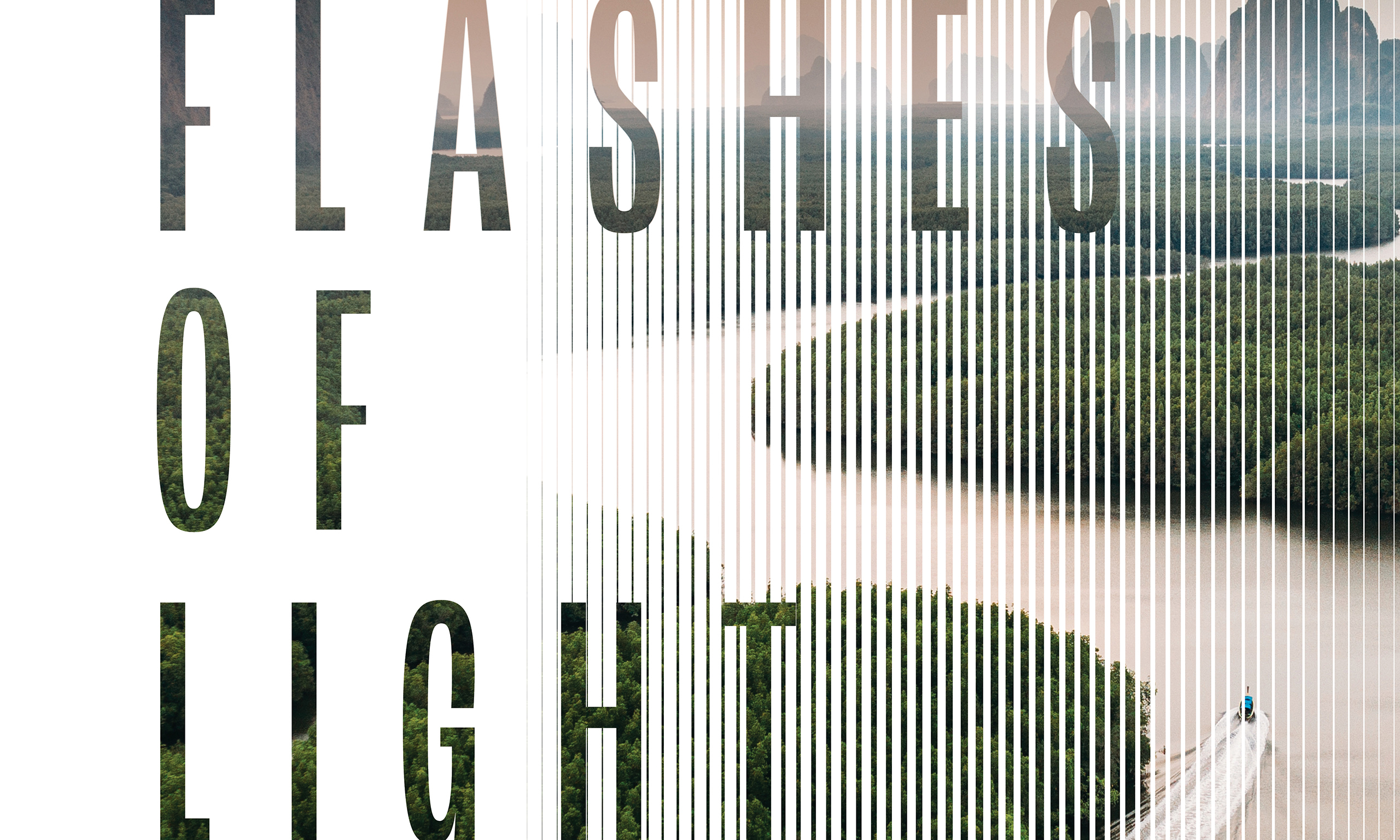 The title "Flashes of Light" overlaid on the image of a river.