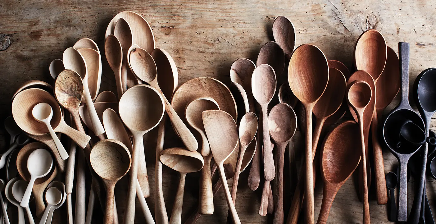 Wooden spoons arranged artistically