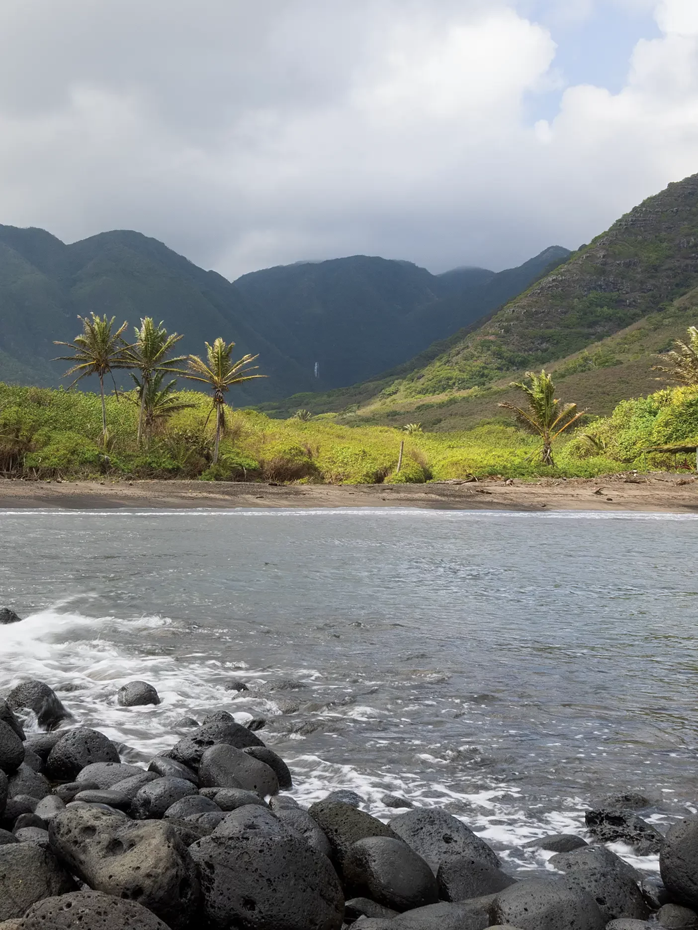 A bay and mountain on Molokai, Hawaii.