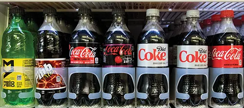 A row of caffeinated beverages 