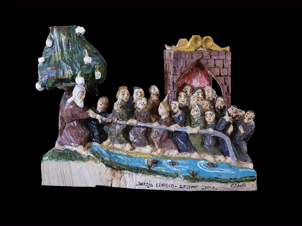 A polish folk-art sculpture of a Book of Mormon scene.