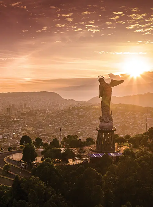 The iconic statue La Virgen del Panecillo watches over Quito, Ecuador.