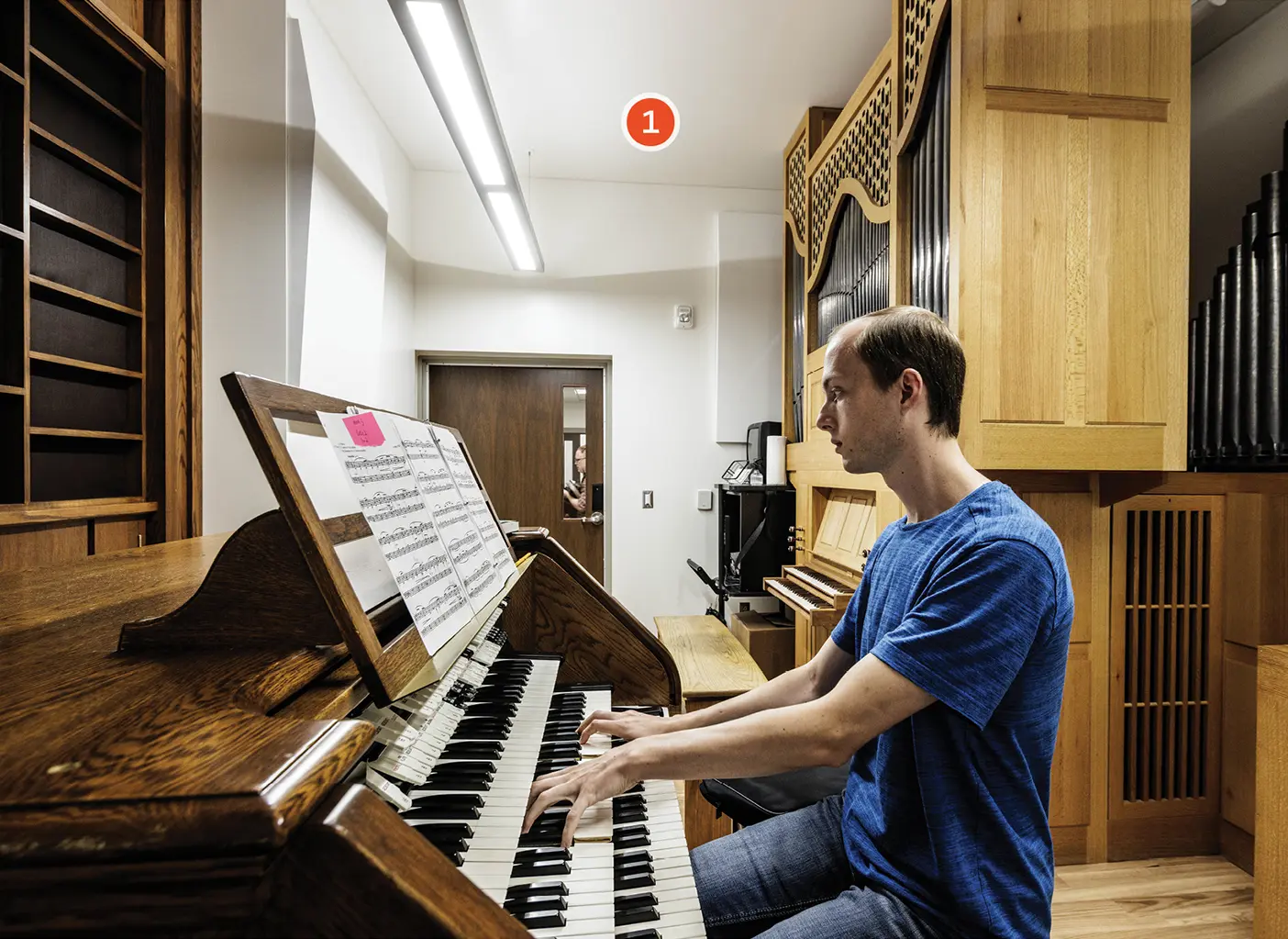 An organ student rehearses.
