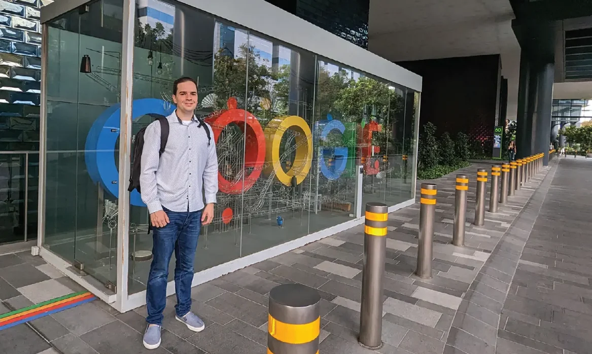BYU grad Bruno Barreto stands in front of the Google offices in Austin, Texas.