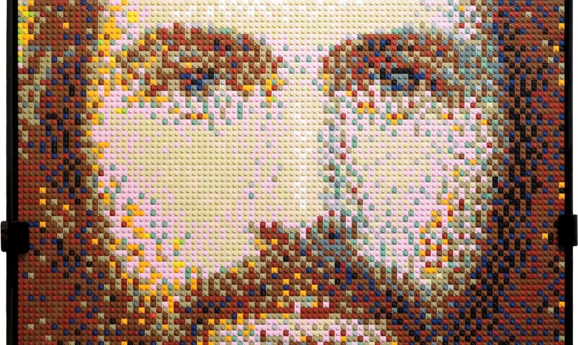 BYU LEGO exhibit mosaic of Jesus Christ.