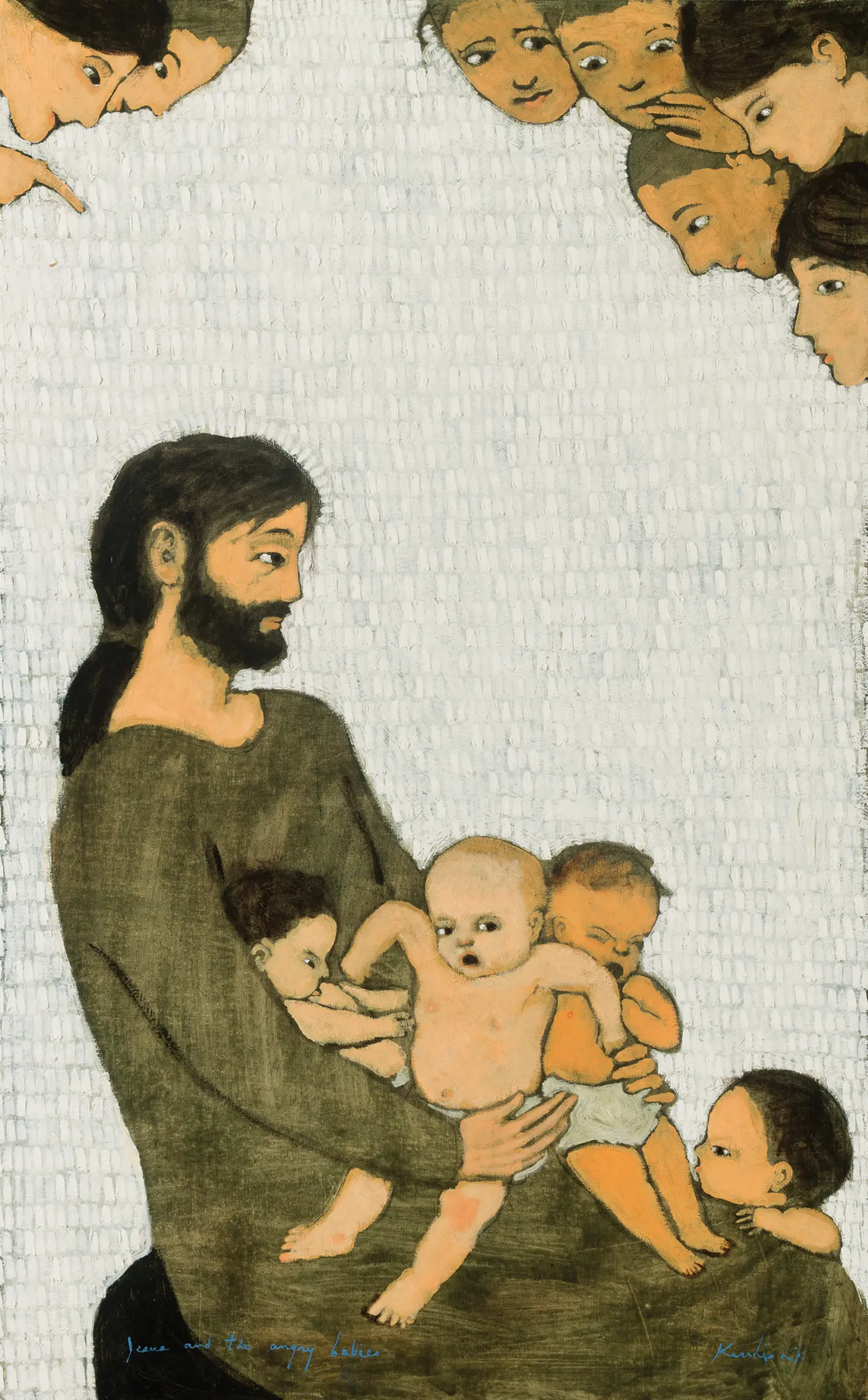 Brian Kershisnik, Jesus and the Angry Babies, oil on canvas on panel, 2014, 48 × 30 inches. Courtesy of Mitch and Stephenie Larsen.