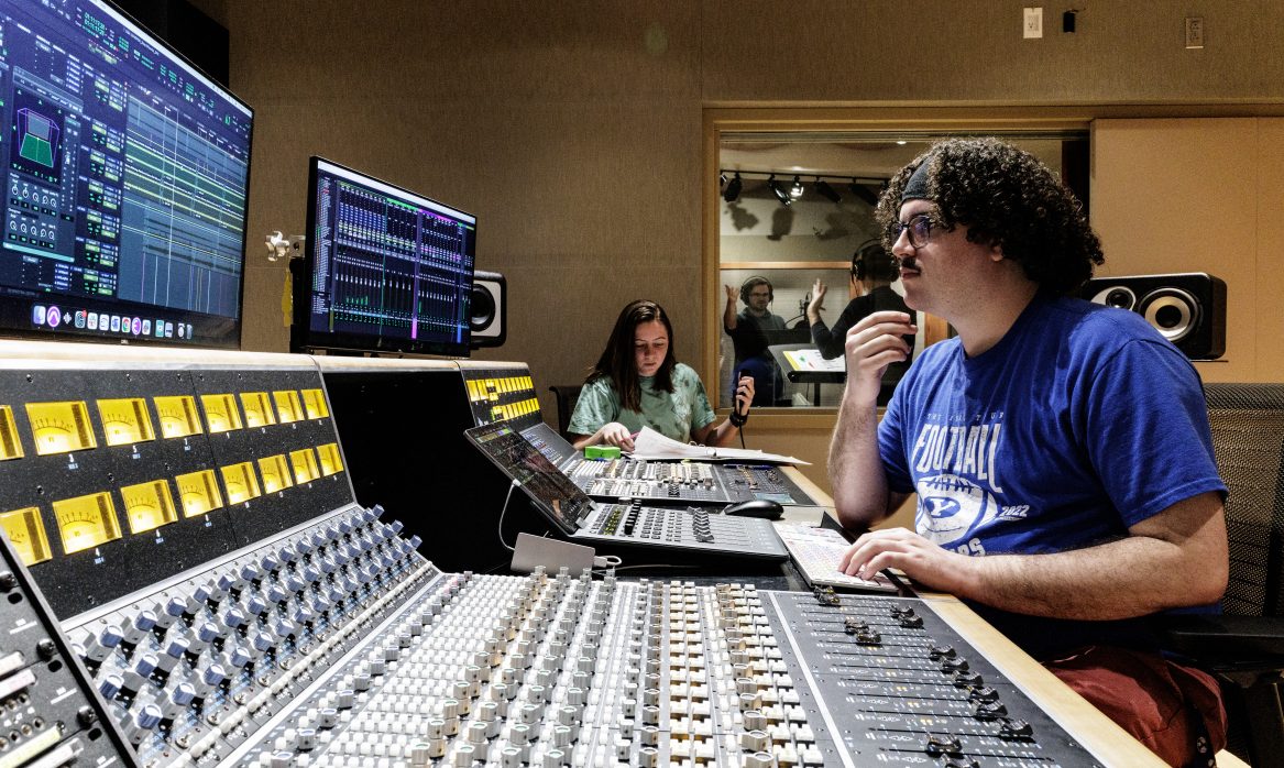 students work on the podcast Kaboom.