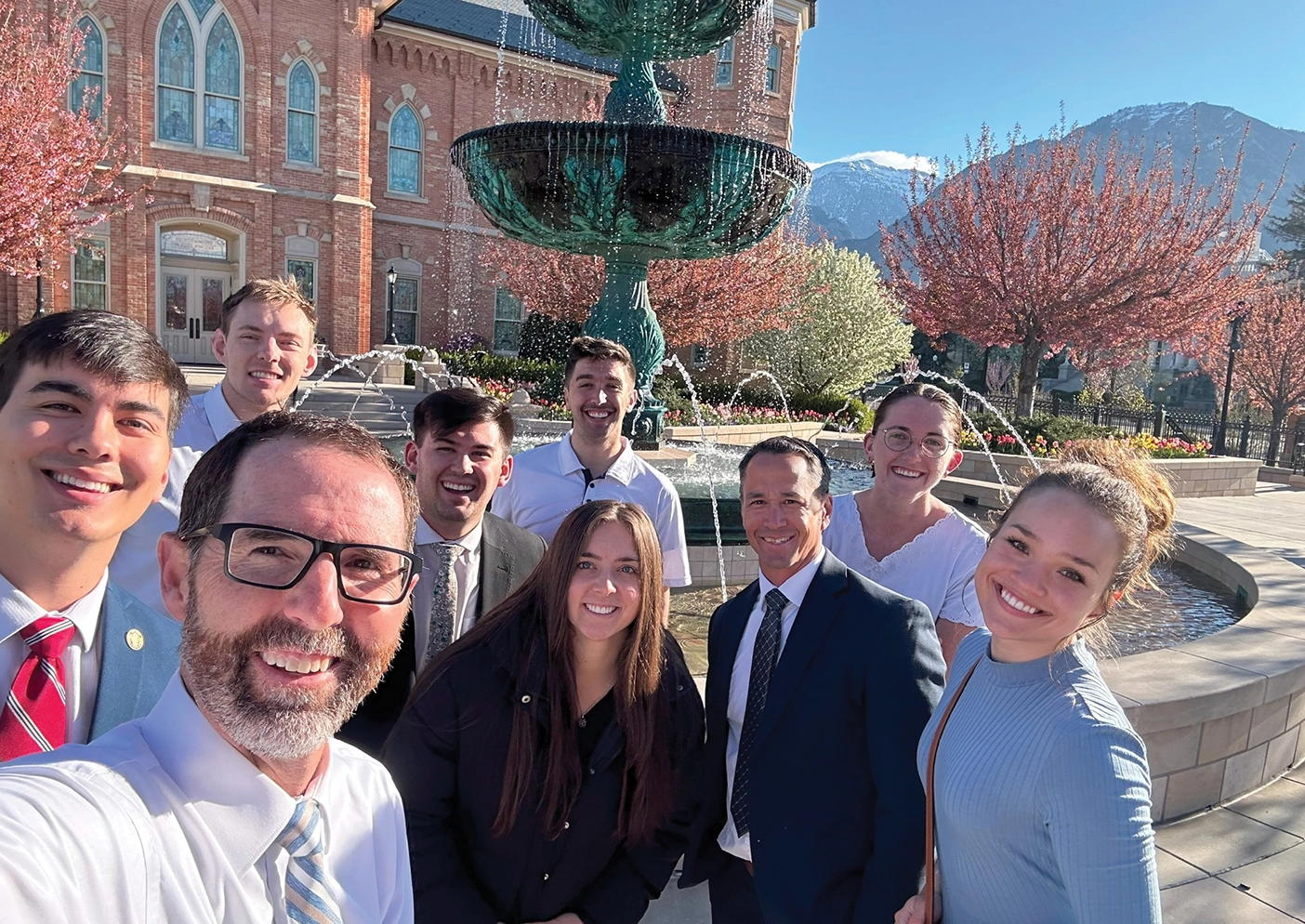 Jaren Steele visits the Saratoga Springs Temple open house with his BYU labmates.