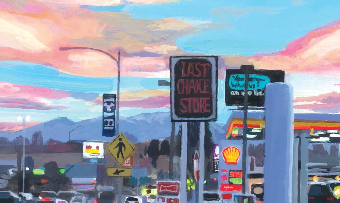 Madeline Rupard's painting of a gas station on a Provo street corner