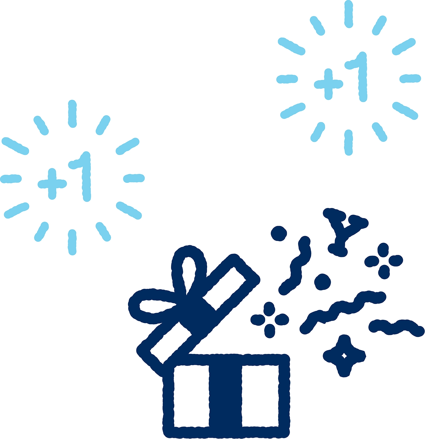 Drawing of the letter Y and streamers popping out of a gift box