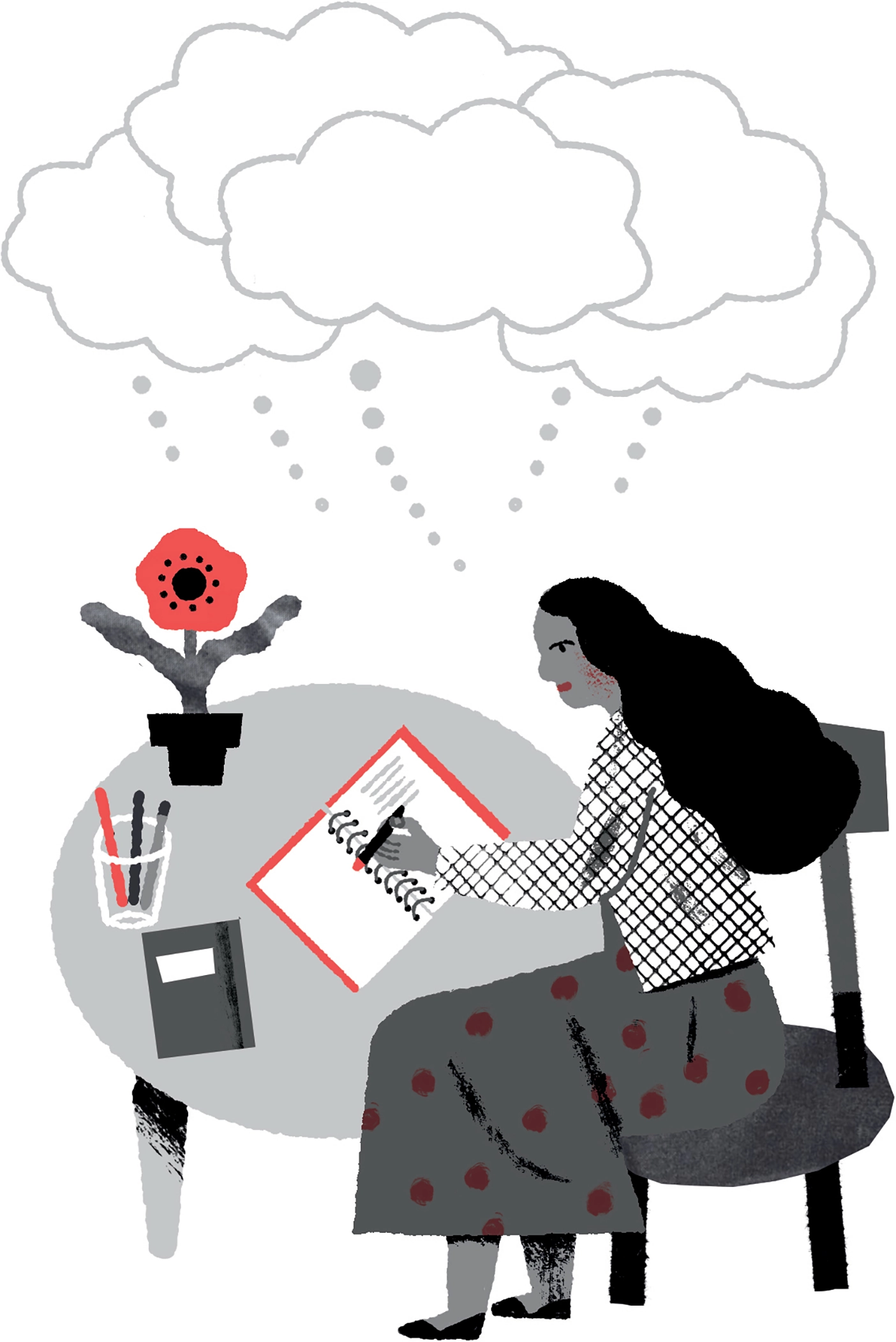 Salani Pita writes in her red notebook.