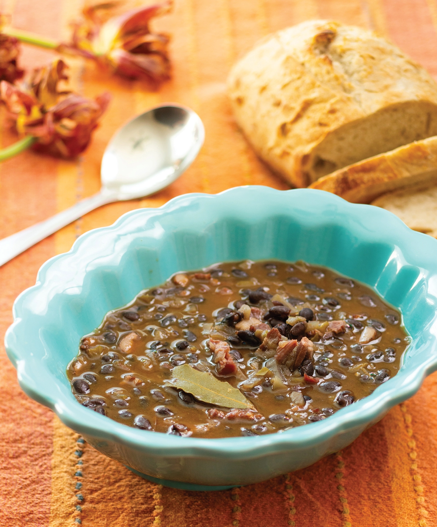 A bowl of Cuban Black Bean Soup.