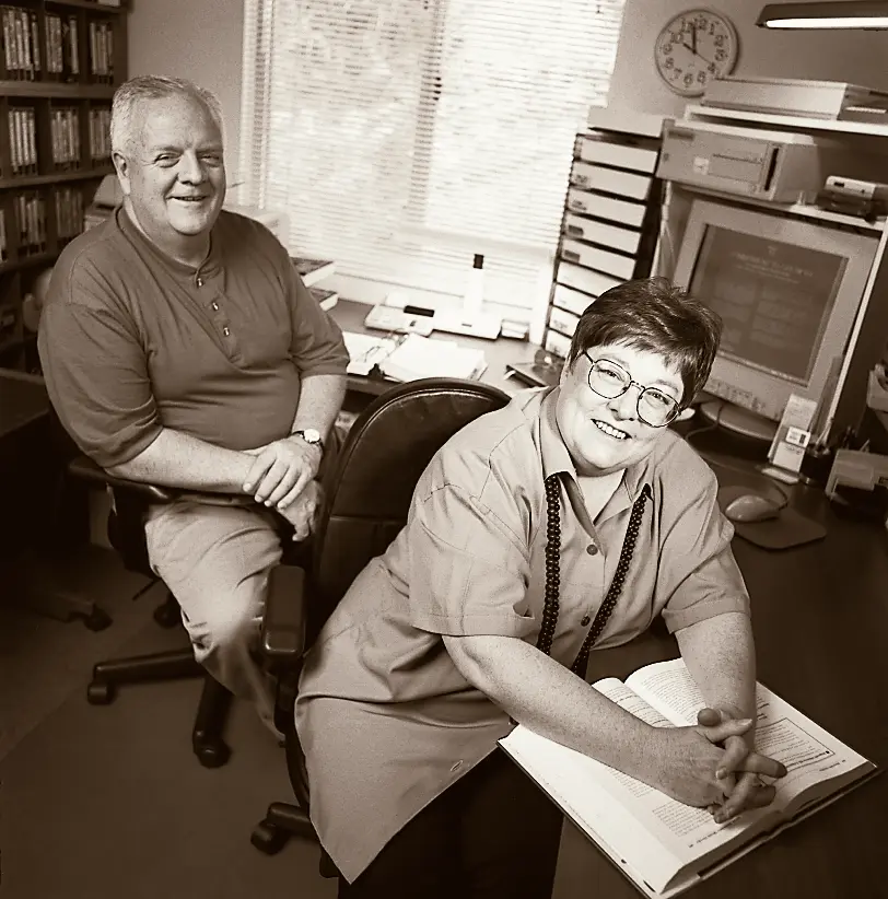 Sharon and Ken Patey in a small apartment.
